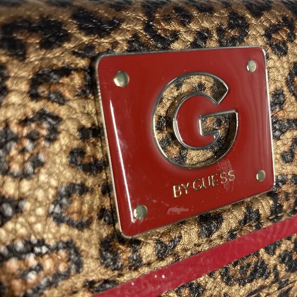 Guess Leopard Print Snap Fold Wallet Red Trim Logo Y2K - Picture 5 of 9